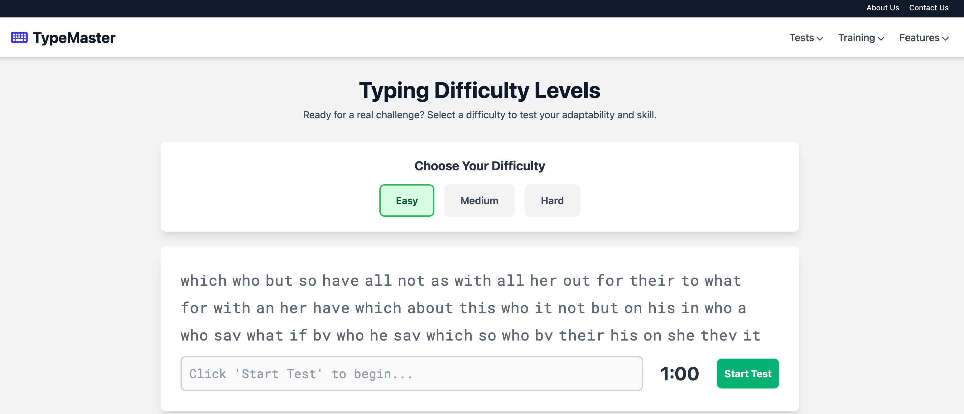 Difficulty Levels Typing Test